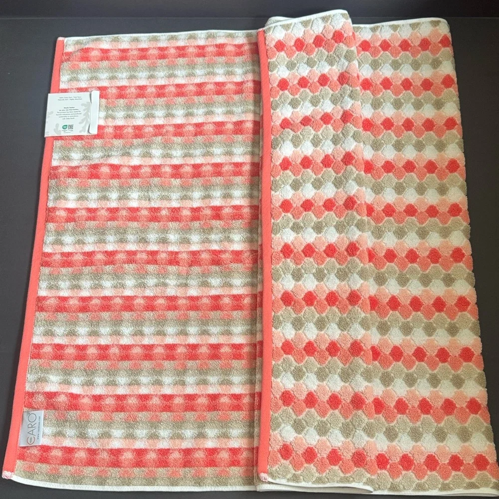 2pc CARO HOME 100% Cotton Geometric Pattern Bath Towel Set - Highly Absorbent